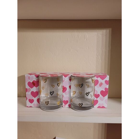 Valentines glass heart handle coffee mug clear with gold hearts set of 2 - Picture 6 of 13